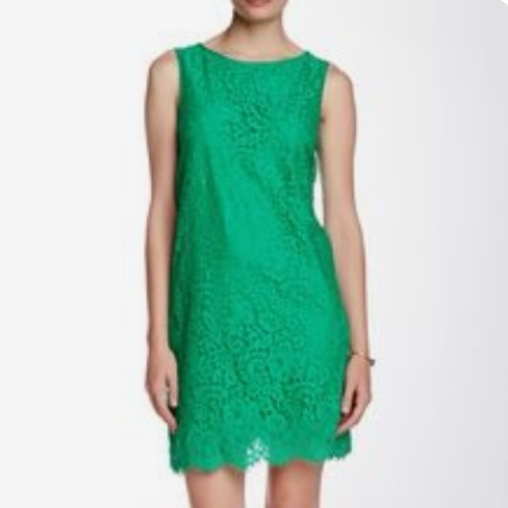 Max Studio Kelly Green Floral Lace Sleeveless Pullover Mini Shift Dress Size XS
